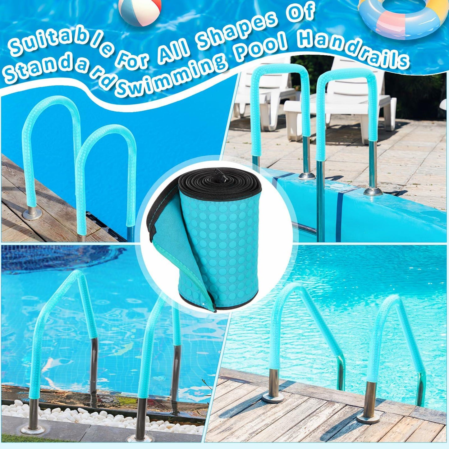 Vincreem 6ft Pool Handrail Cover Teal Neoprene Anti-Slip Zippered