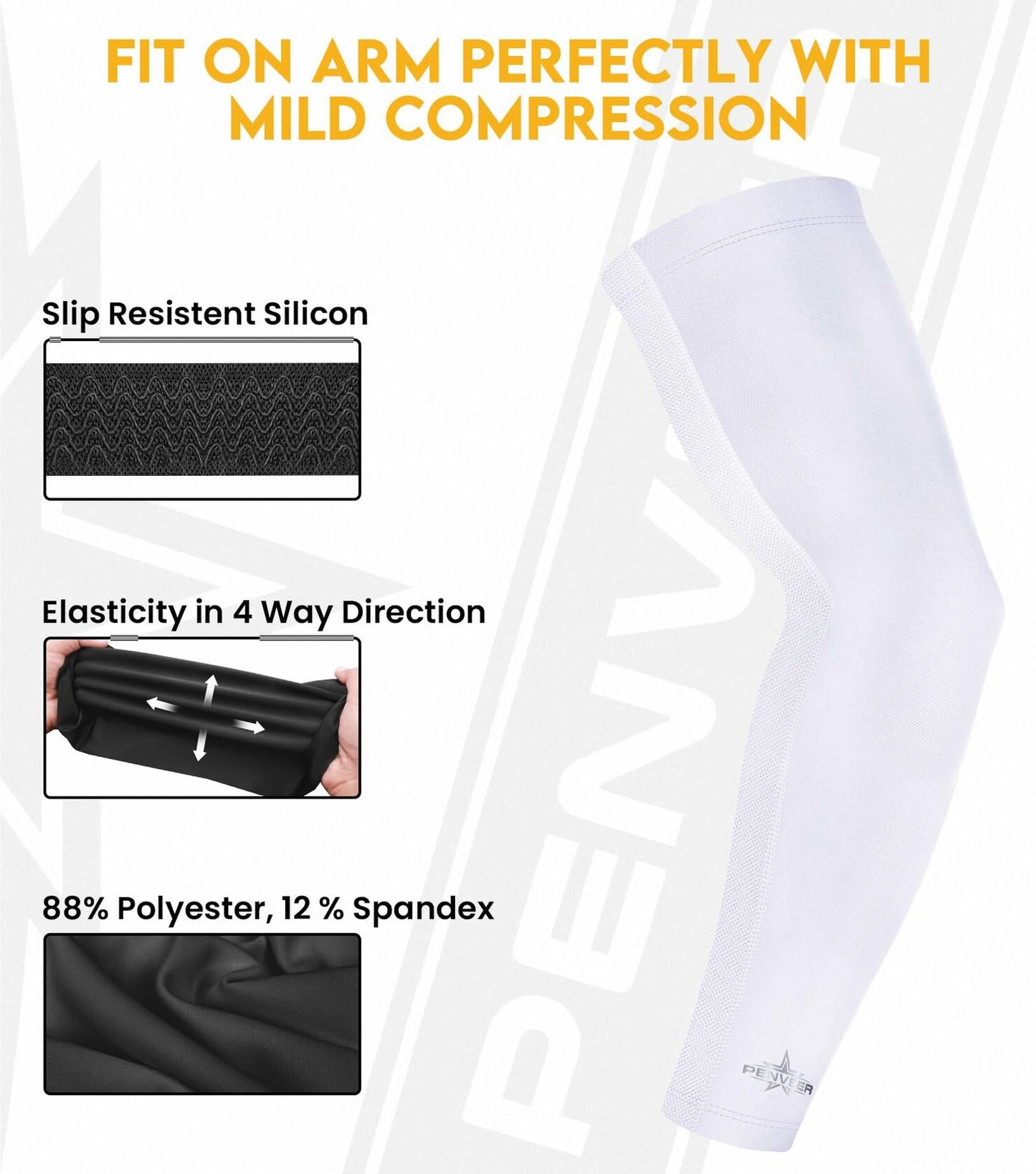 Penveer Compression Arm Sleeves Breathable Mesh Cooling AL White Size L