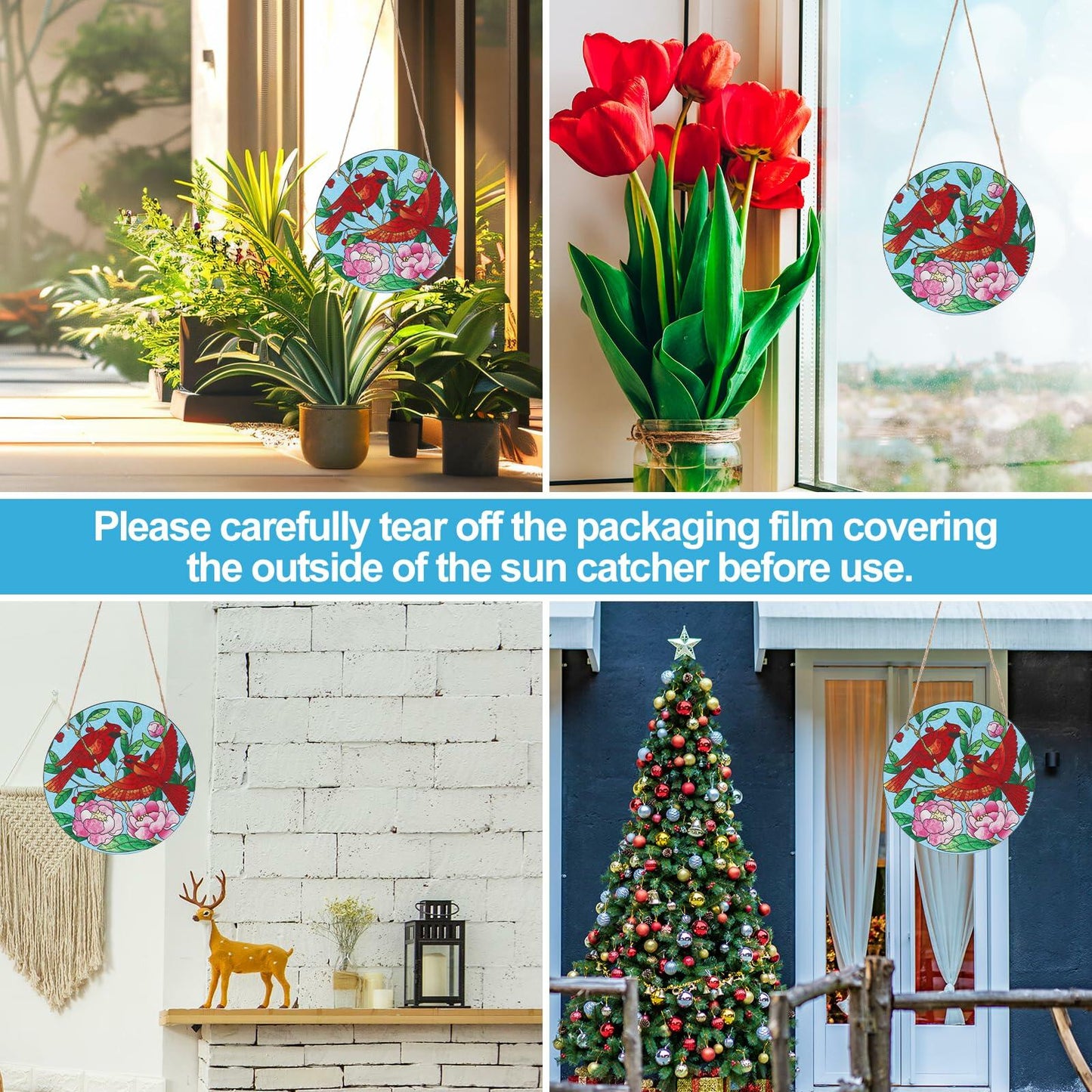 Gosknor Cardinal Light Catcher Acrylic Stained Glass Window Hanging 5.9x5.9in