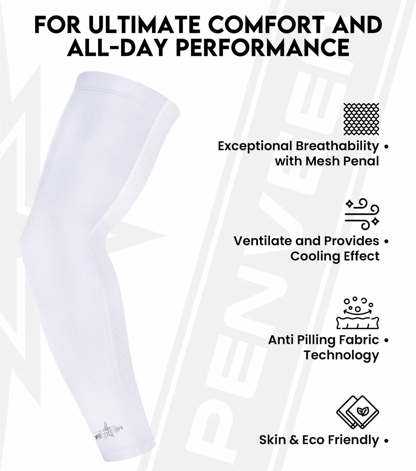 Penveer Compression Arm Sleeves Breathable Mesh Cooling AL White Size L