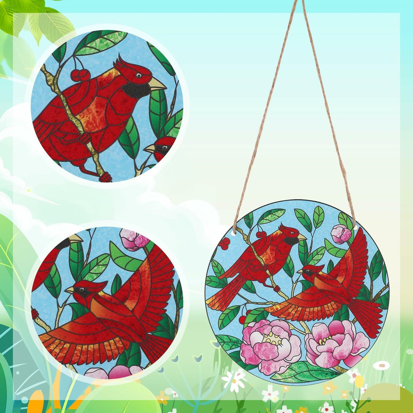 Gosknor Cardinal Light Catcher Acrylic Stained Glass Window Hanging 5.9x5.9in