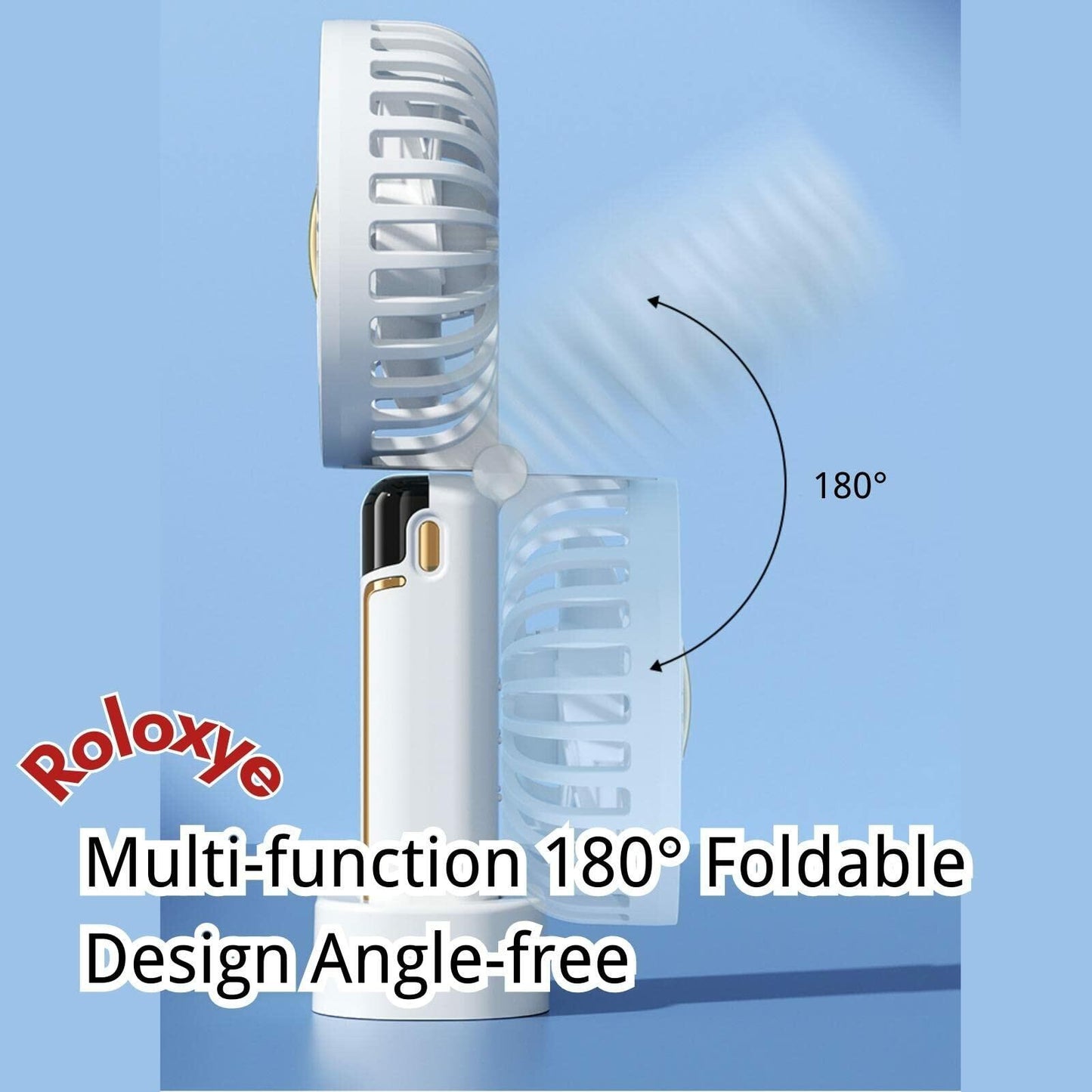 Roloxye Portable Handheld Fan 6000mAh 5 Speeds Digital Display White Foldable