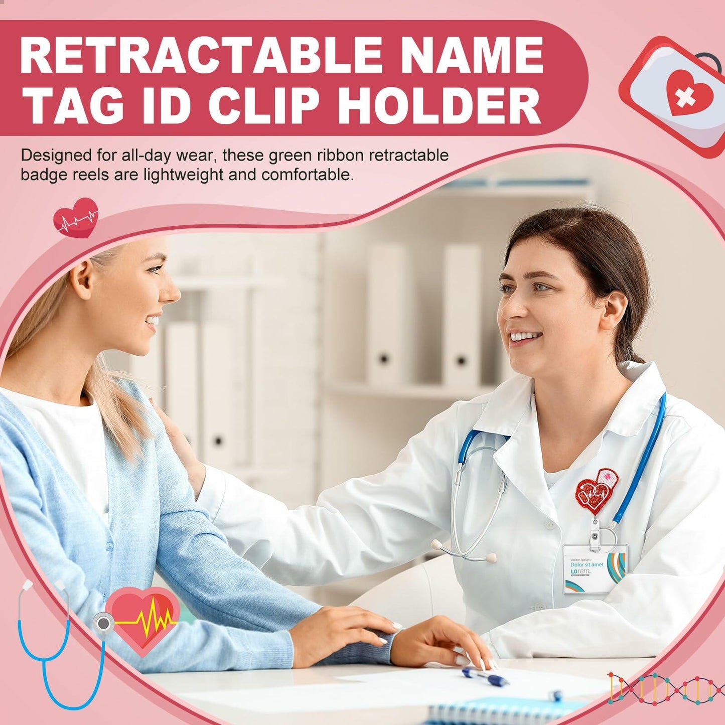 Skyygemm 12 Pcs Nurse Badge Reels Felt Heart Red Retractable Alligator Clip