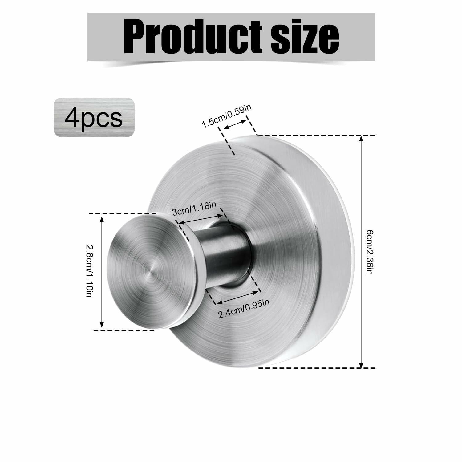 4pcs Suction Cup Hooks Stainless Steel Wall Hooks for Bathroom Glass