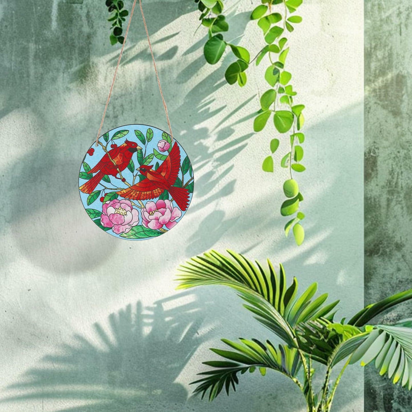 Gosknor Cardinal Light Catcher Acrylic Stained Glass Window Hanging 5.9x5.9in