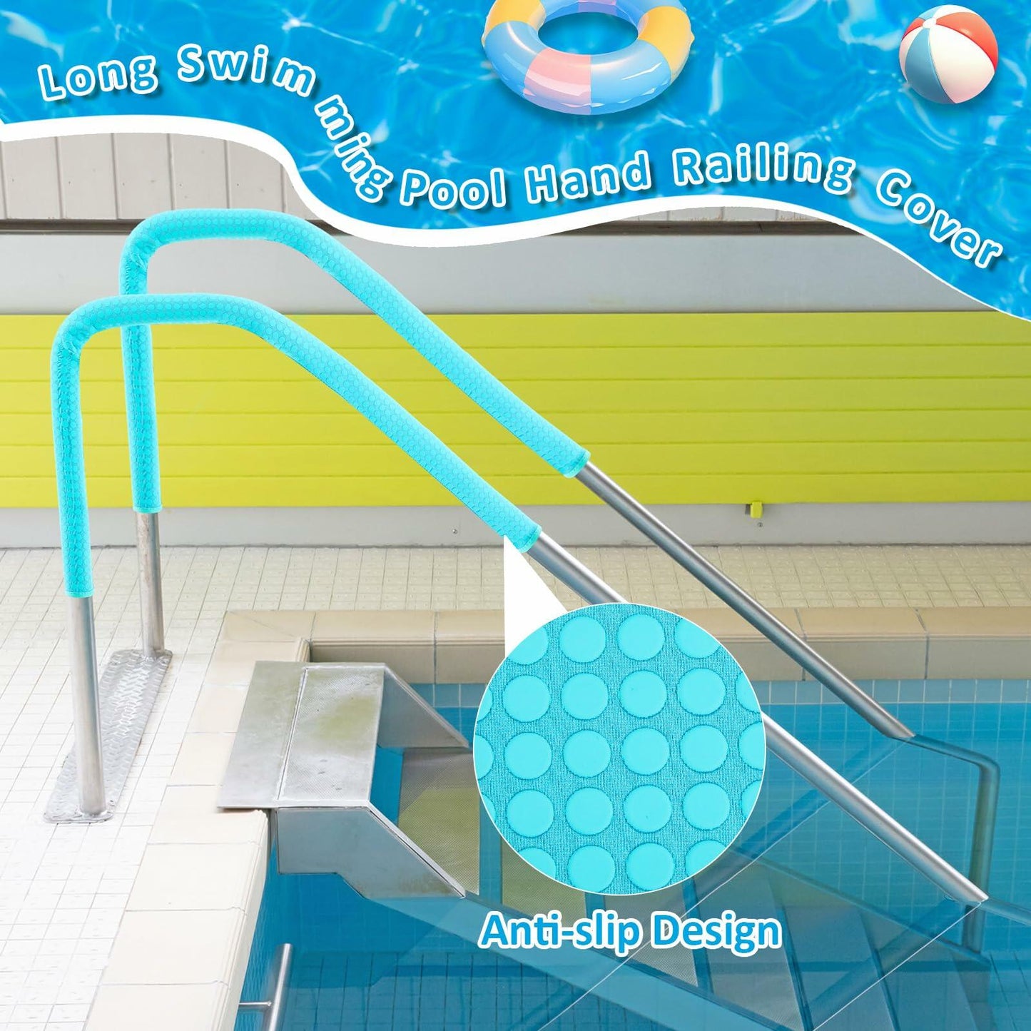 Vincreem 6ft Pool Handrail Cover Teal Neoprene Anti-Slip Zippered