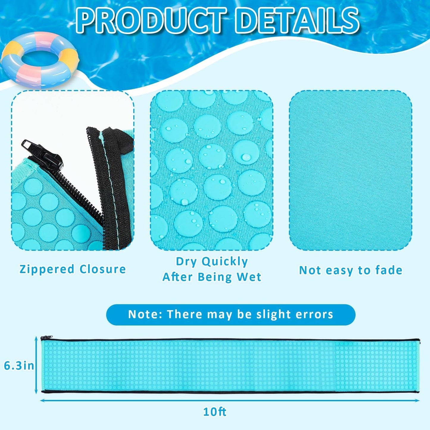 Vincreem 6ft Pool Handrail Cover Teal Neoprene Anti-Slip Zippered