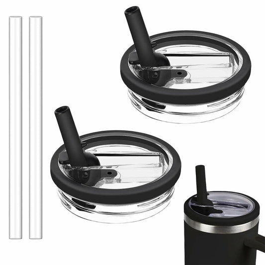 Tianhengyi 40 OZ Tumbler Lid Replacement for Stanley Quencher, 2 Pack Black