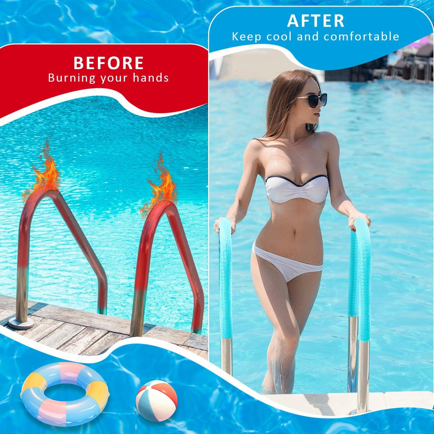 Vincreem 6ft Pool Handrail Cover Teal Neoprene Anti-Slip Zippered