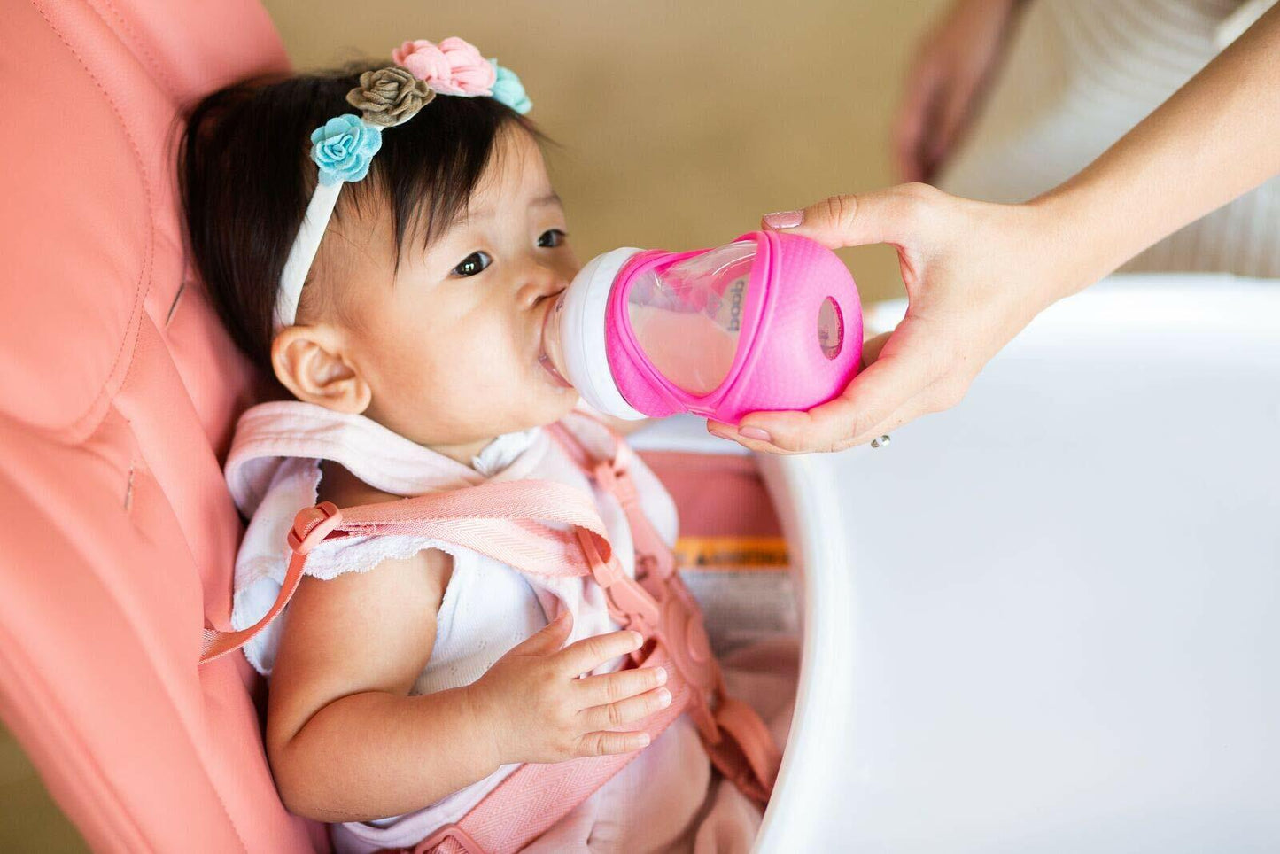 JOOVY Boob Diamond Glass Baby Bottles 5oz 3 Piece Pink Sleeve 1.21lbs