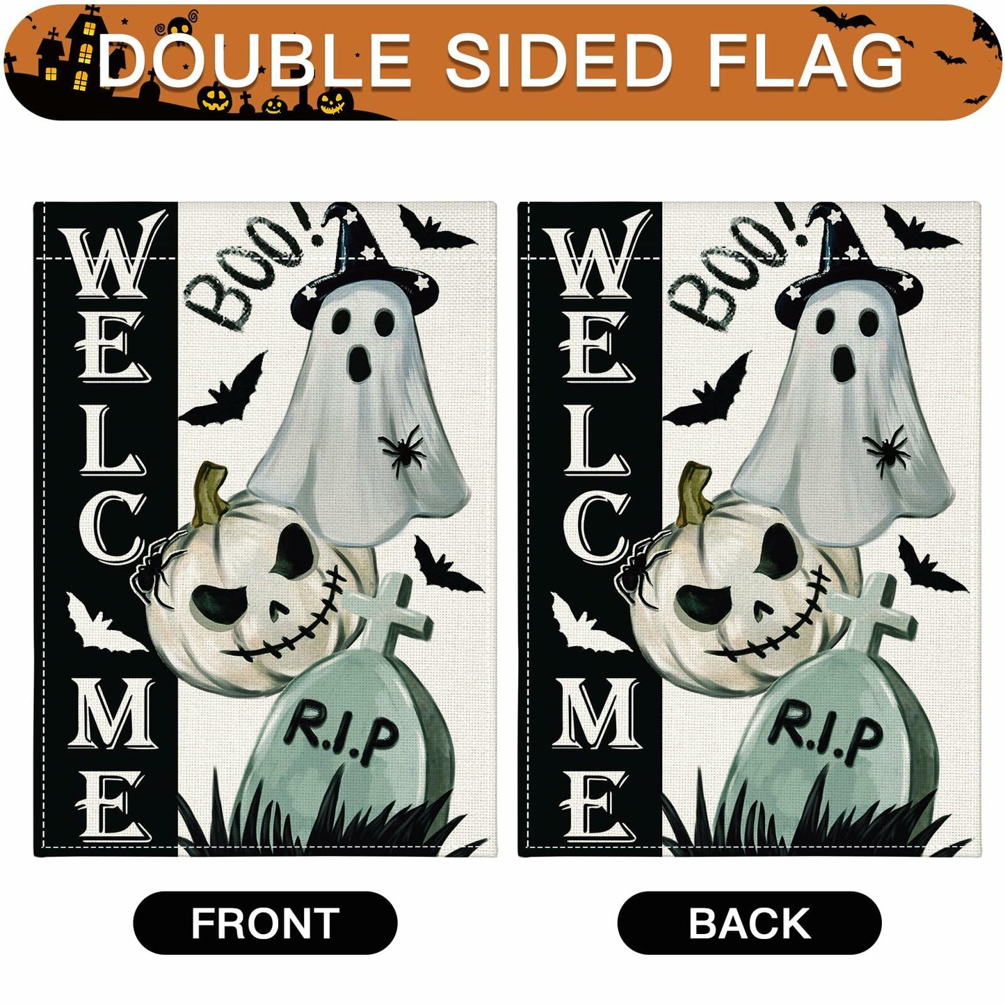 Artscope Halloween Ghost Garden Flag 12x18 Inch Double Sided Polyester