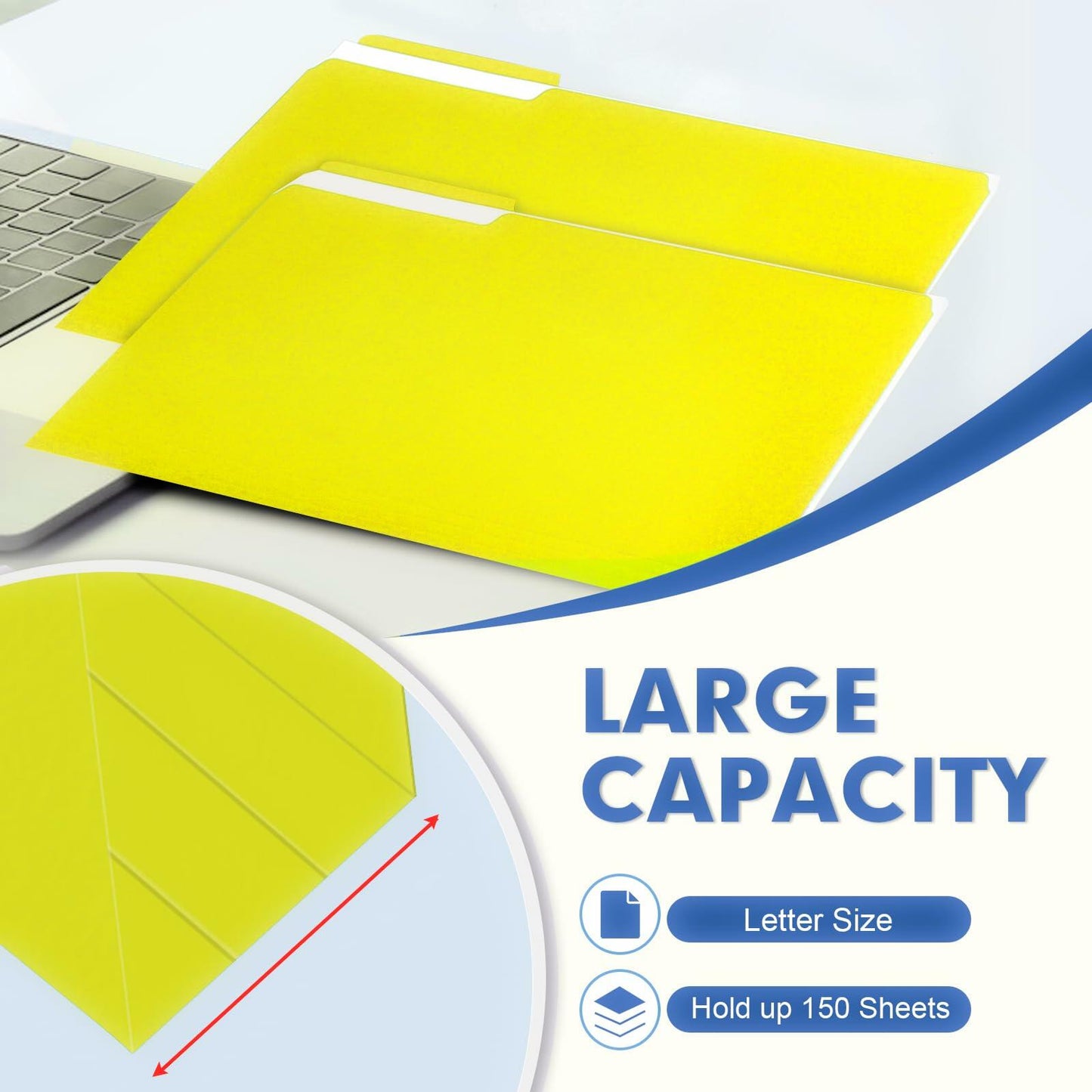 PANDRI File Folder 120 Pack 1/3 Cut Tab Letter Size Yellow