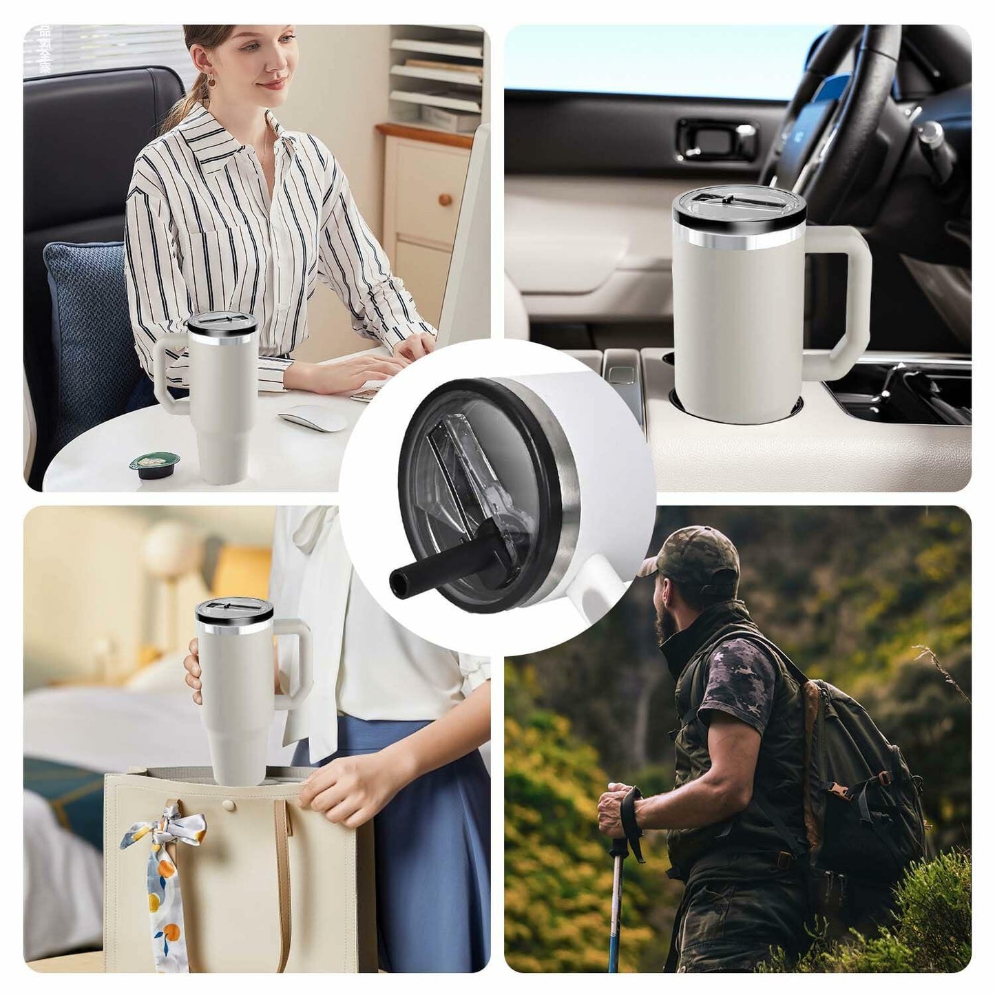 Tianhengyi 40 OZ Tumbler Lid Replacement for Stanley Quencher, 2 Pack Black