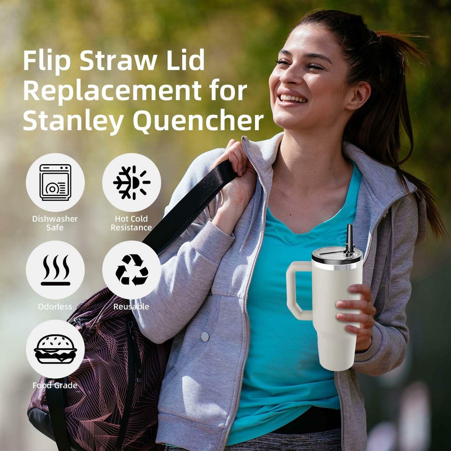 Tianhengyi 40 OZ Tumbler Lid Replacement for Stanley Quencher, 2 Pack Black