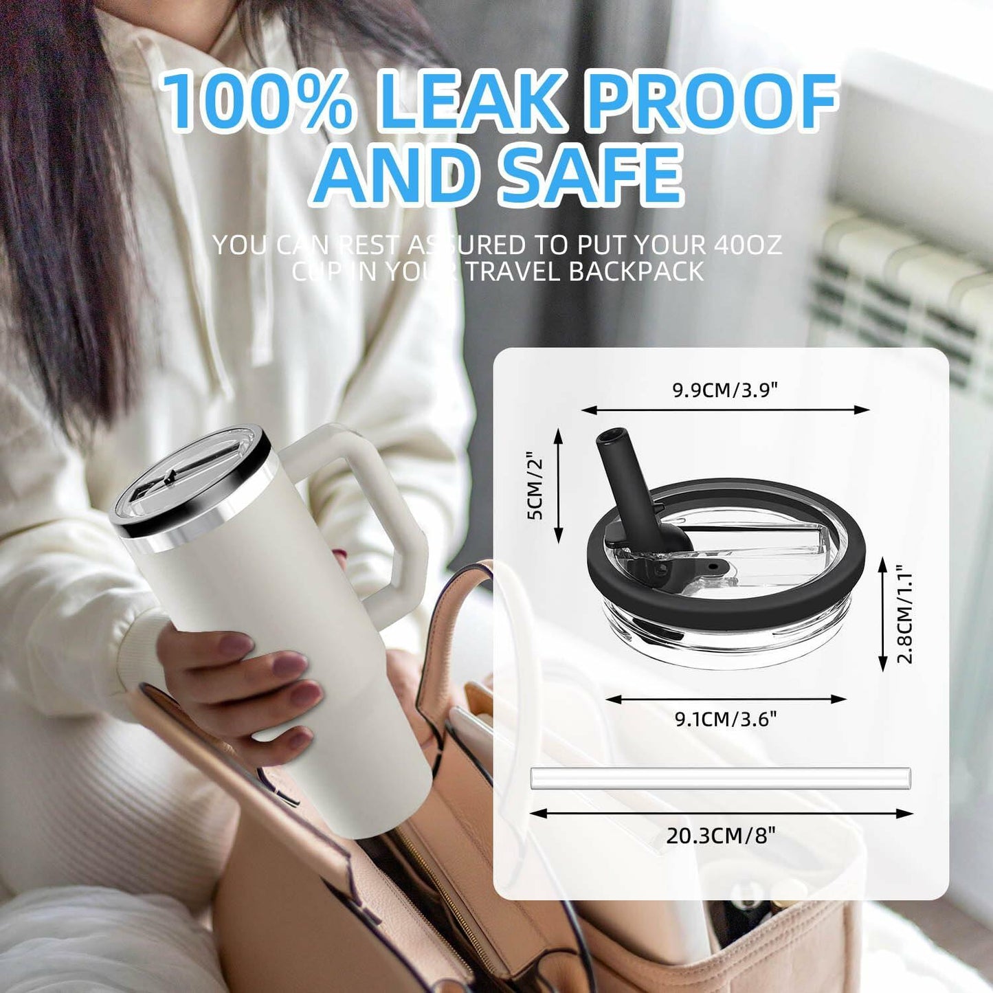 Tianhengyi 40 OZ Tumbler Lid Replacement for Stanley Quencher, 2 Pack Black