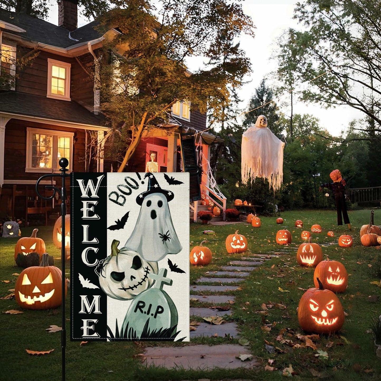 Artscope Halloween Ghost Garden Flag 12x18 Inch Double Sided Polyester