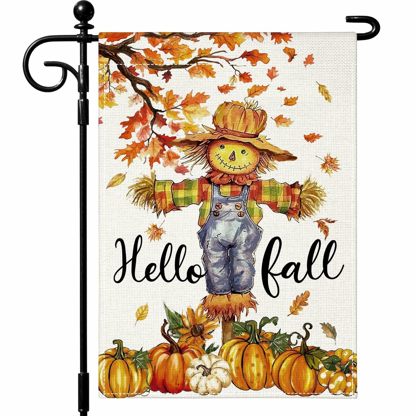 Artscope Fall Maple Leaves Scarecrow Pumpkin Garden Flag 12x18 Inch Polyester