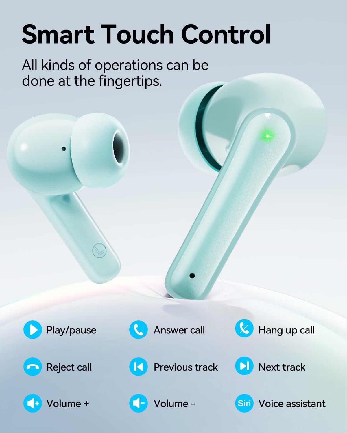 HUIFU Wireless Bluetooth Earbuds 40H Playtime IPX7 Waterproof Mint