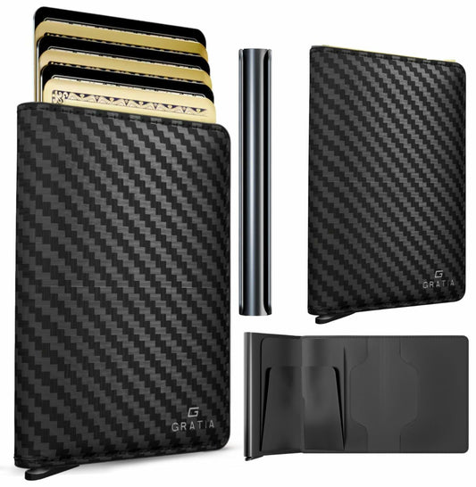GRATIA NATURALS Slim RFID Wallet for Men, Holds 8 Cards, Carbon