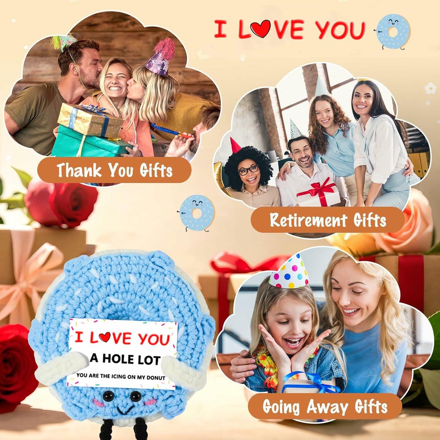 RQWZBCHX I Love You Donut Crochet Gift Long Distance Love Blue
