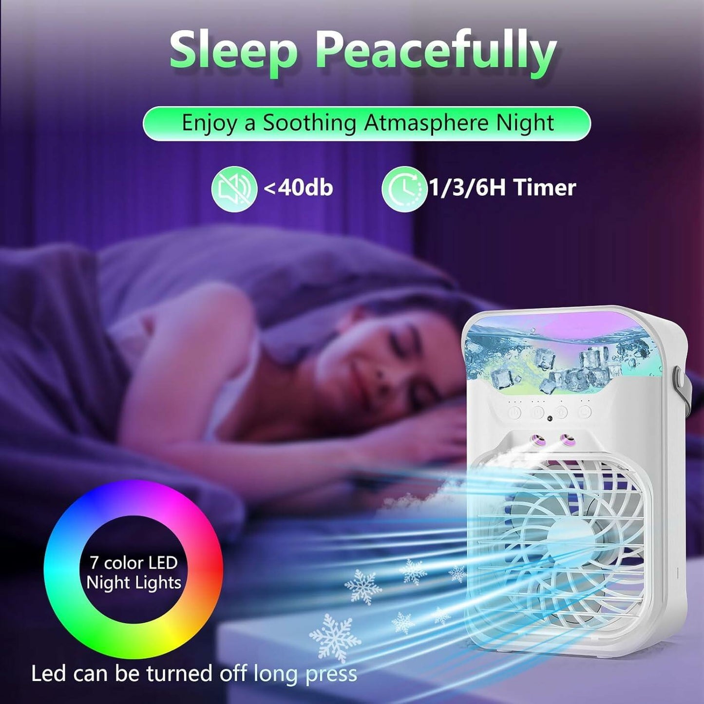 iFTY Portable AC Unit w/Remote 1.5L Tank 3 Speeds 7 Night Light White