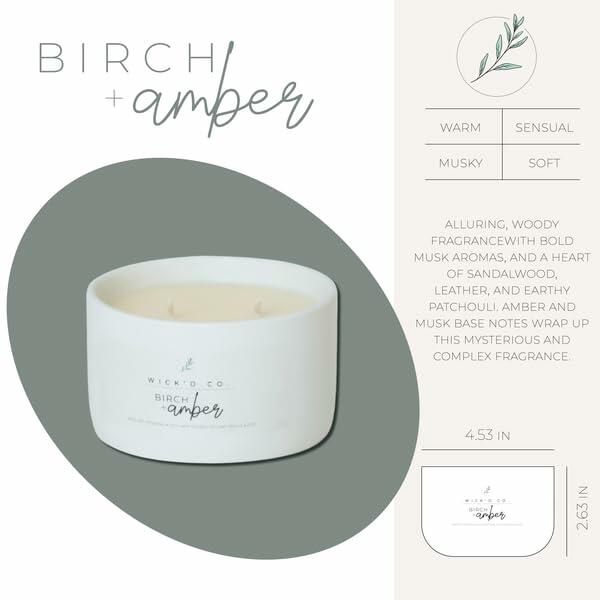 Wick'd Co. Birch + Amber Scented Soy Candle 12oz Natural Cotton Wick