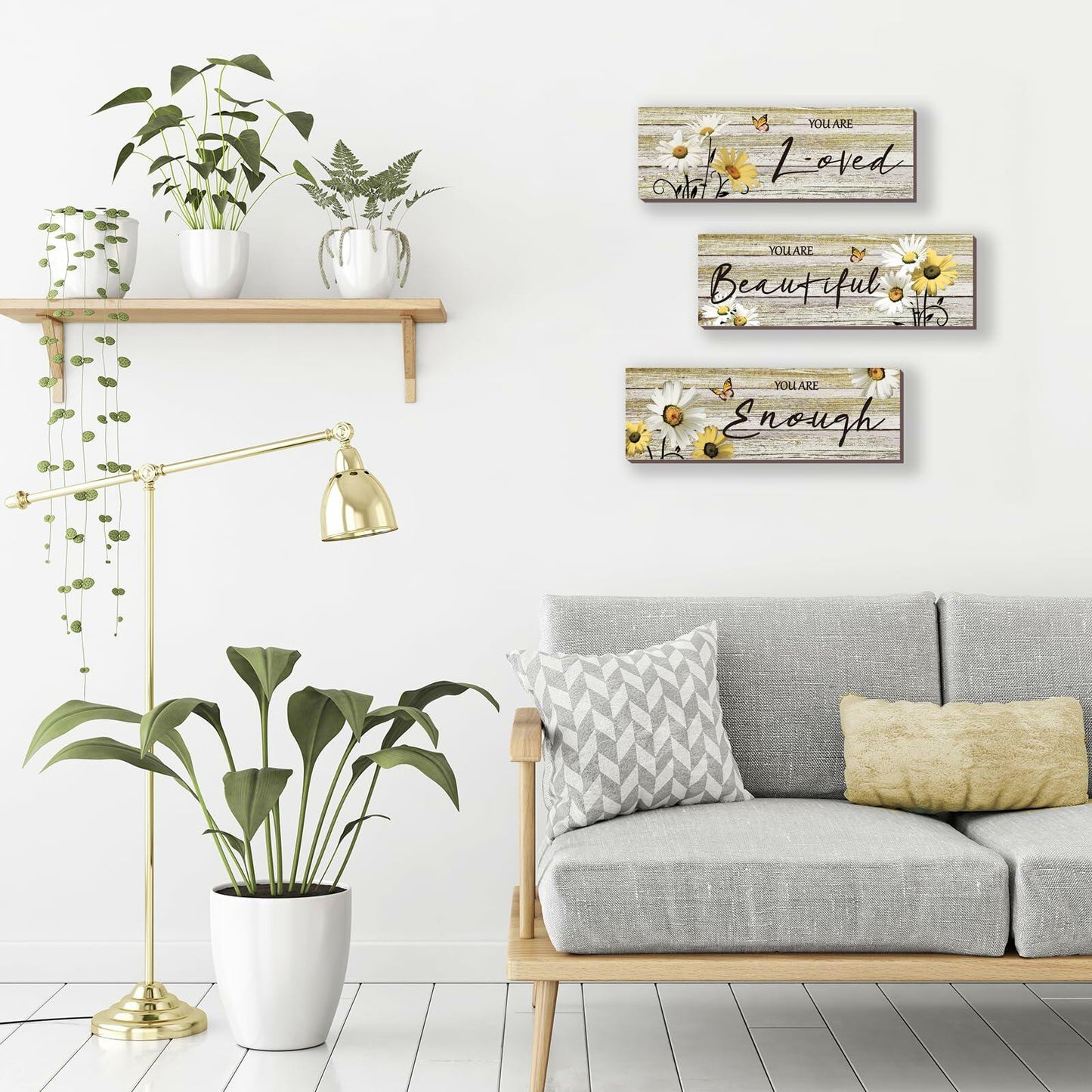 ONIZHITY Yellow Daisy Wooden Wall Decor 3 Pcs Floral Inspirational 12x4