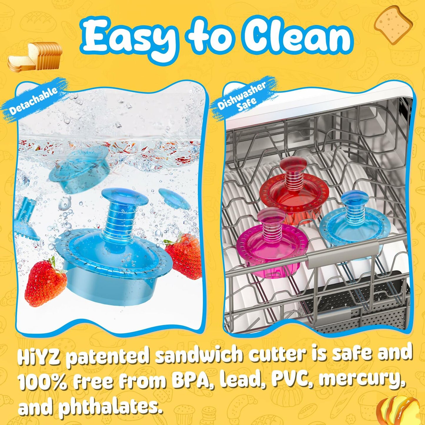 HiYZ Sandwich Cutter and Sealer Crustless Sandwich Maker Translucent Blue