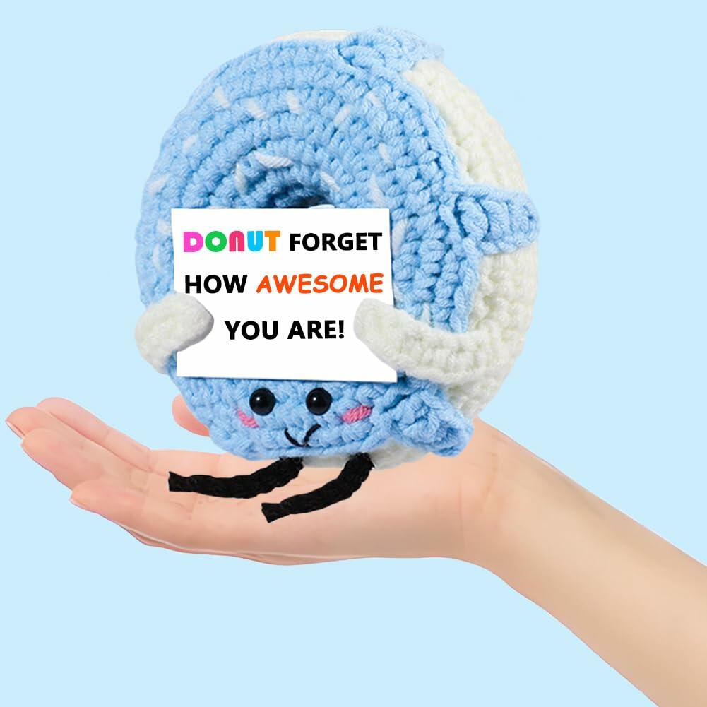 RQWZBCHX Handmade Crochet Donut Inspirational Gift Blue Cute Motivational