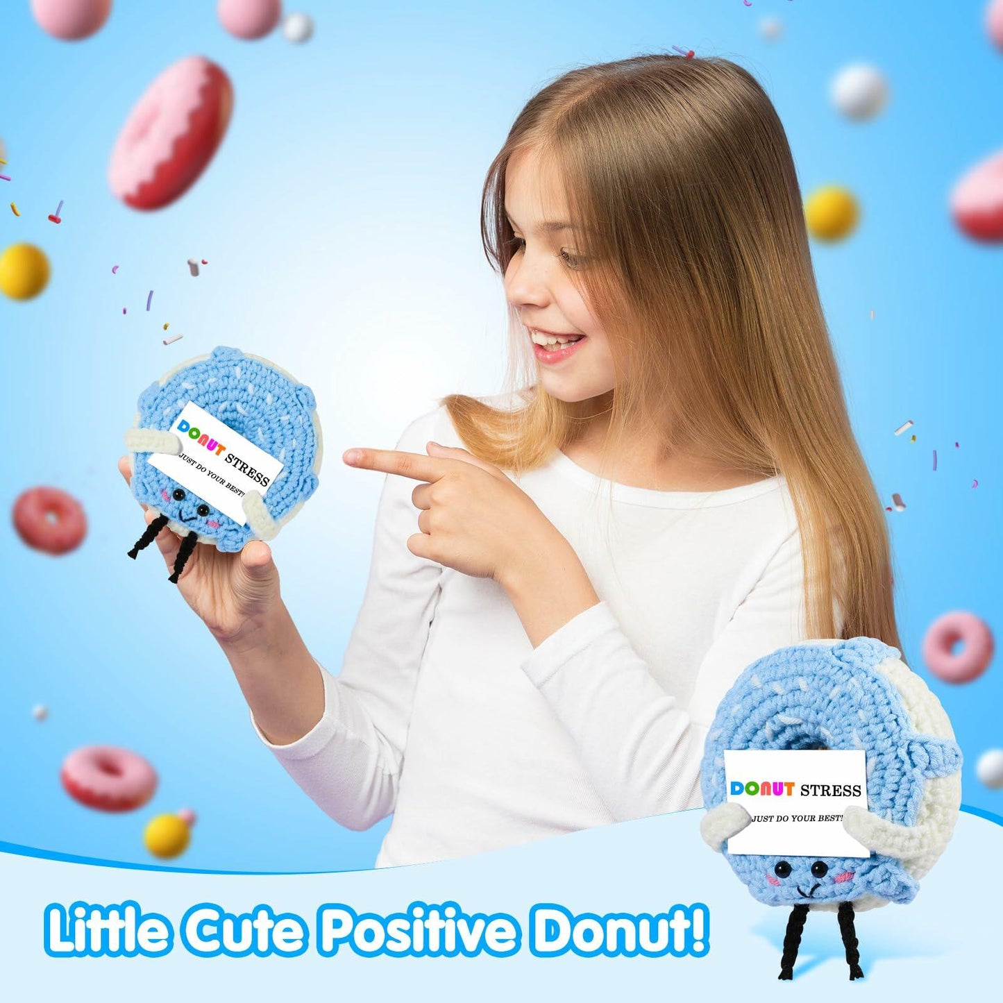 RQWZBCHX Handmade Crochet Donut Stress Toy Inspirational Blue