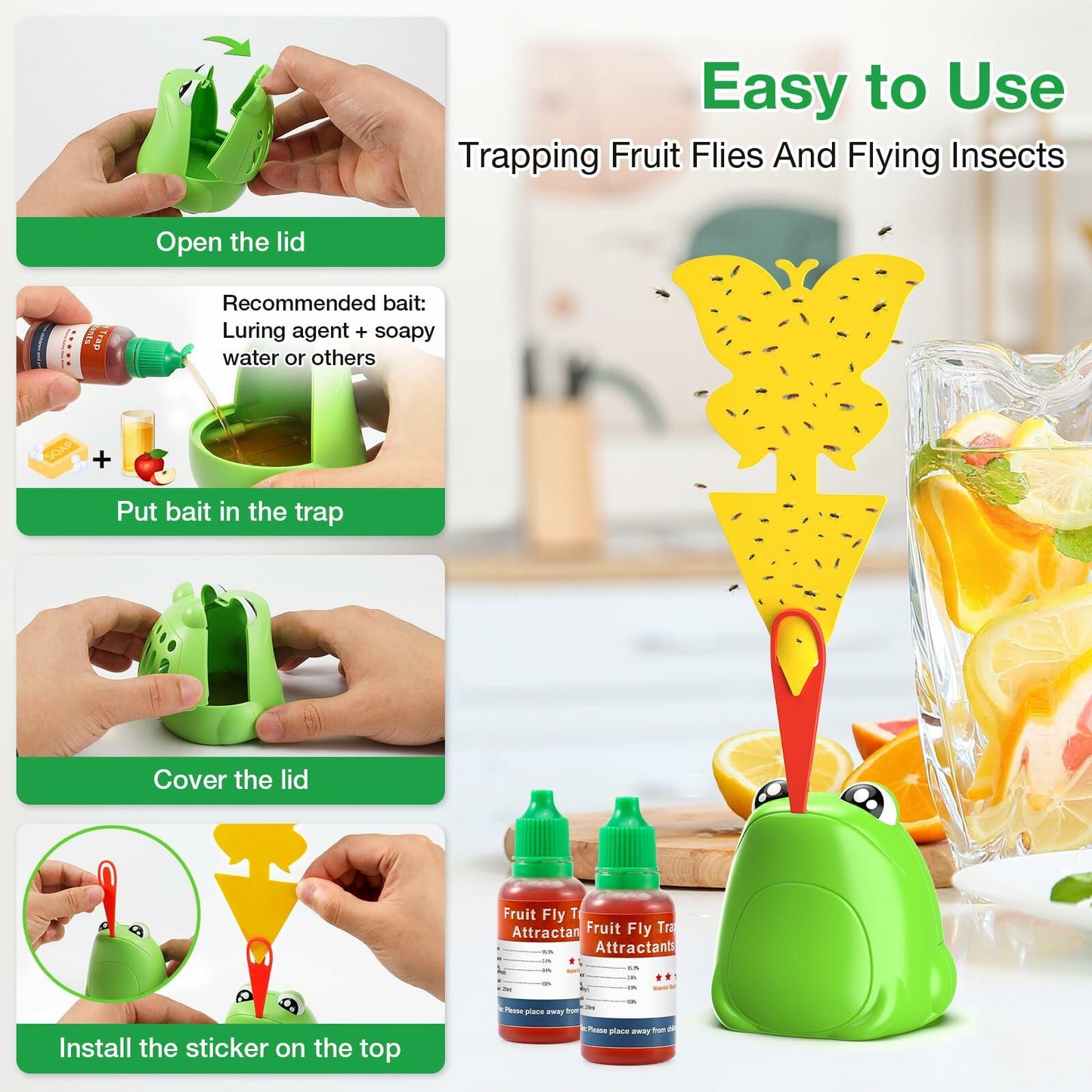 UWANTME Fruit Fly Trap Refill Liquid 6 Pack Indoor Outdoor Bait