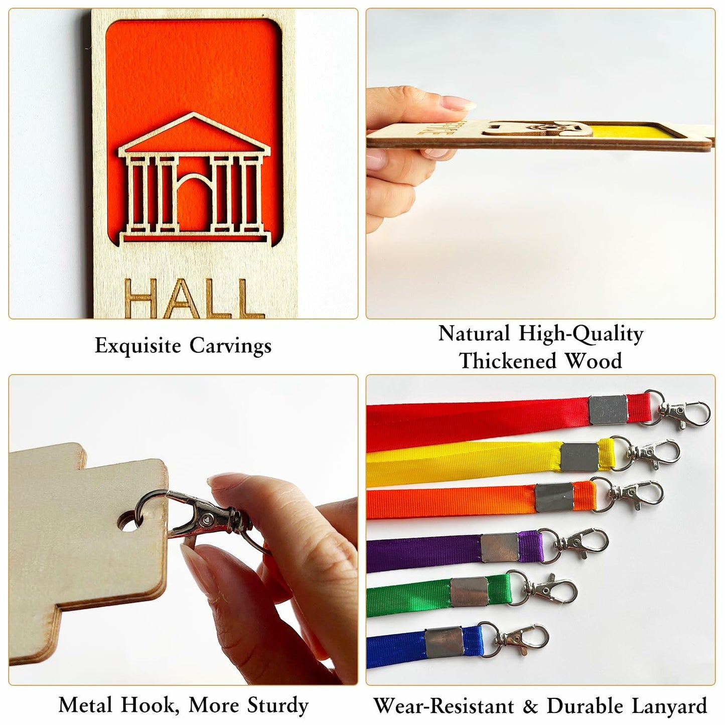 12 Sets Hall Pass Lanyards & Unbreakable Wooden Bathroom Passes Classroom