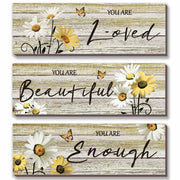 ONIZHITY Yellow Daisy Wooden Wall Decor 3 Pcs Floral Inspirational 12x4