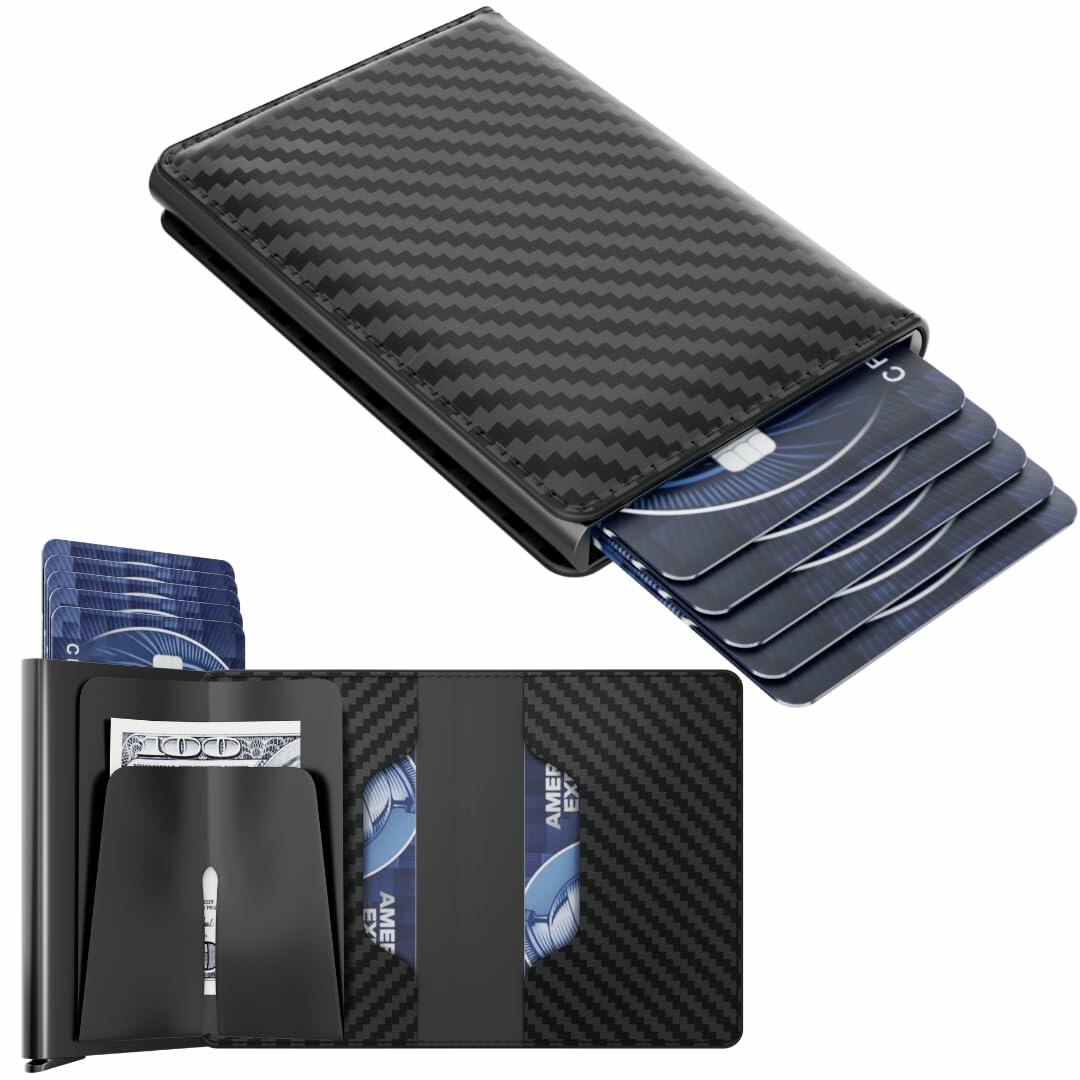 GRATIA NATURALS Slim RFID Wallet for Men, Holds 8 Cards, Carbon