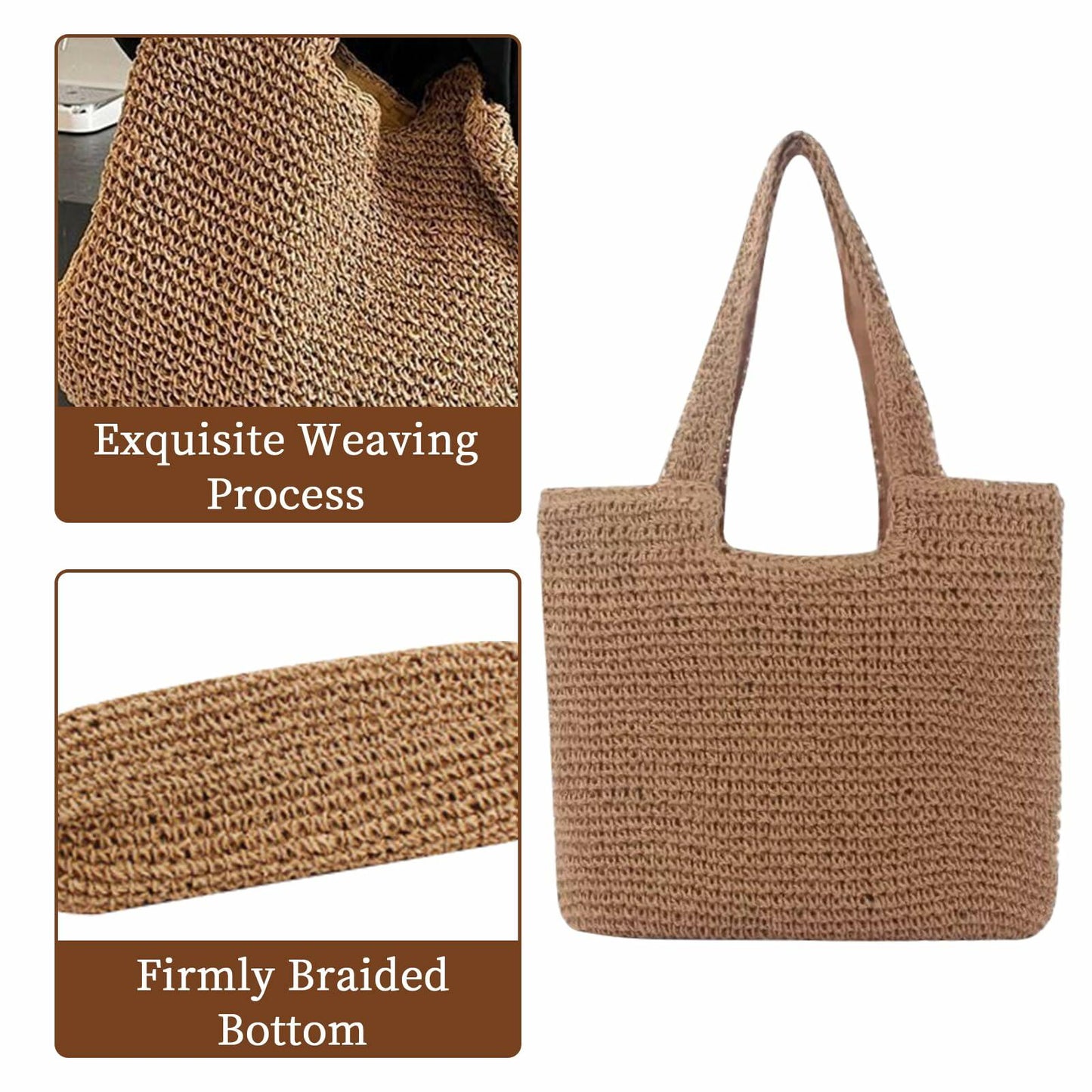 Toguma Straw Tote Handbag Beach Bag for Women Brown 15.75x15.75x3.07