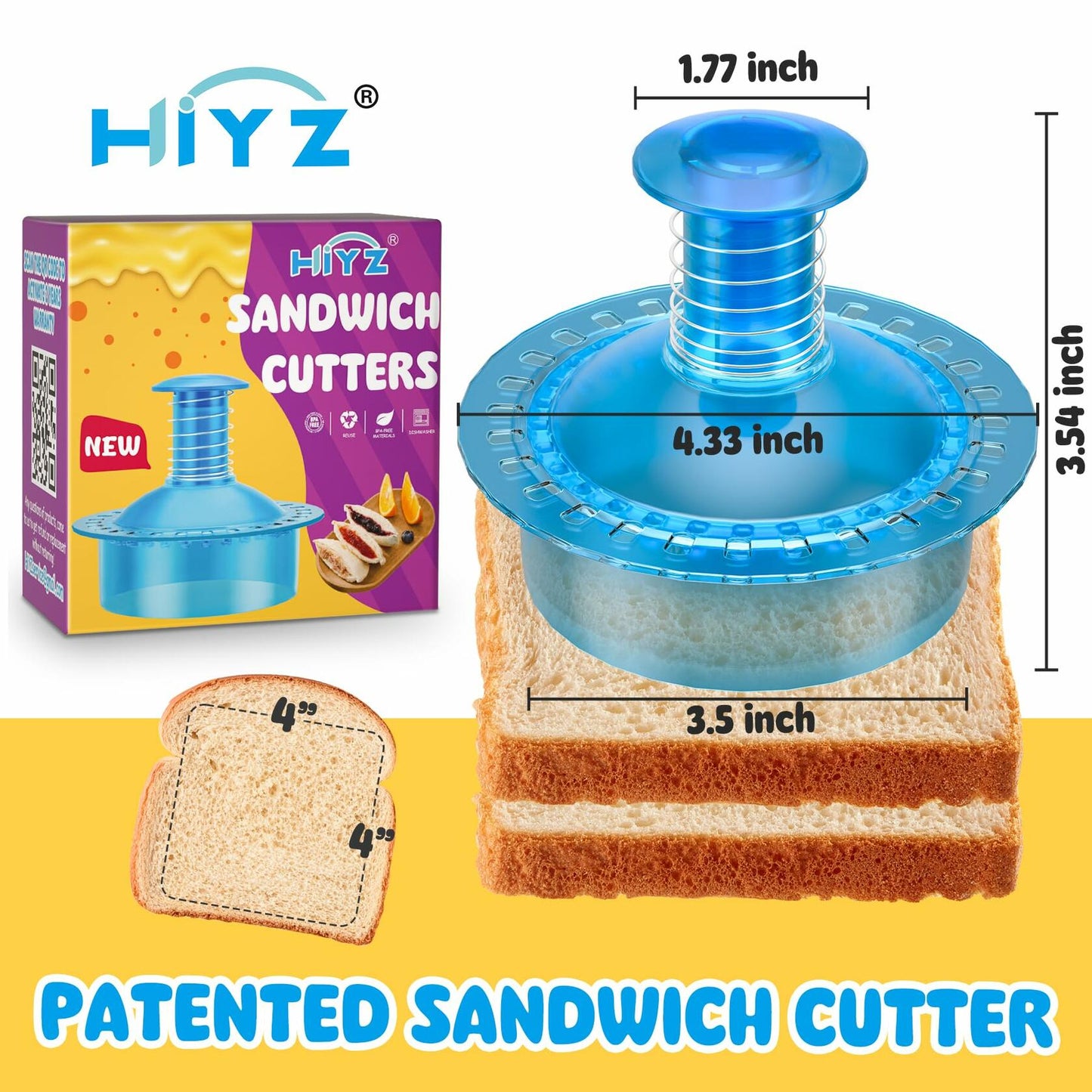 HiYZ Sandwich Cutter and Sealer Crustless Sandwich Maker Translucent Blue