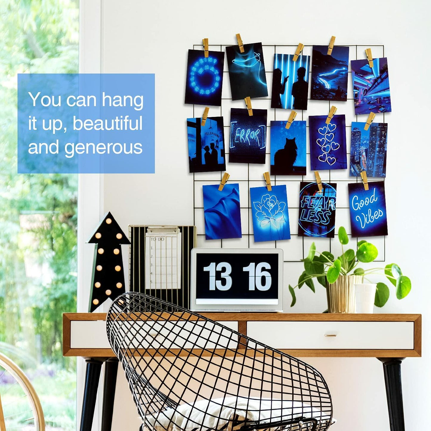 Ctosree 50 Pcs Blue Neon Wall Collage Kit 4x6 Inches Indie Room Decor