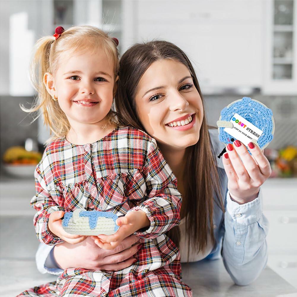 RQWZBCHX Handmade Crochet Donut Stress Toy Inspirational Blue