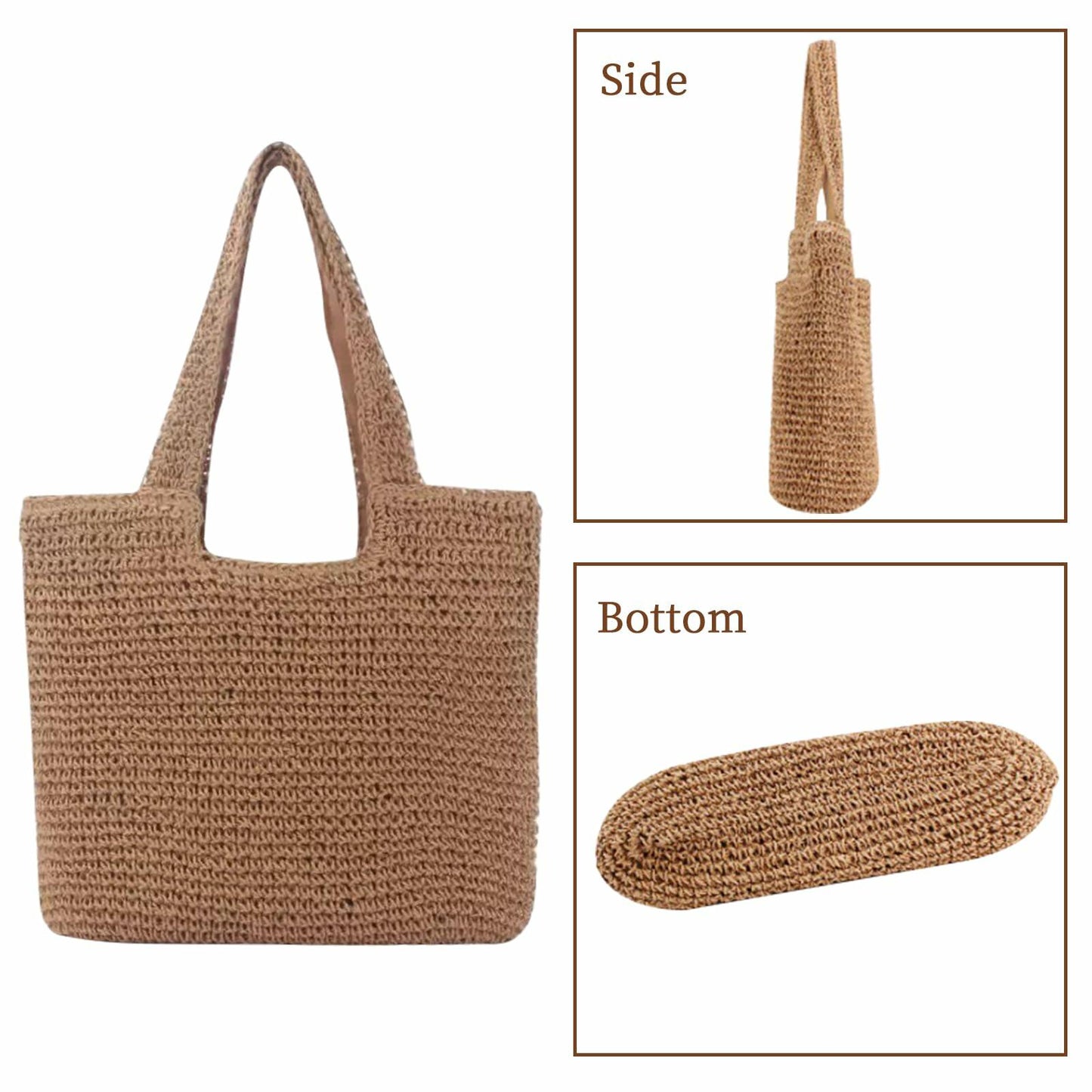 Toguma Straw Tote Handbag Beach Bag for Women Brown 15.75x15.75x3.07