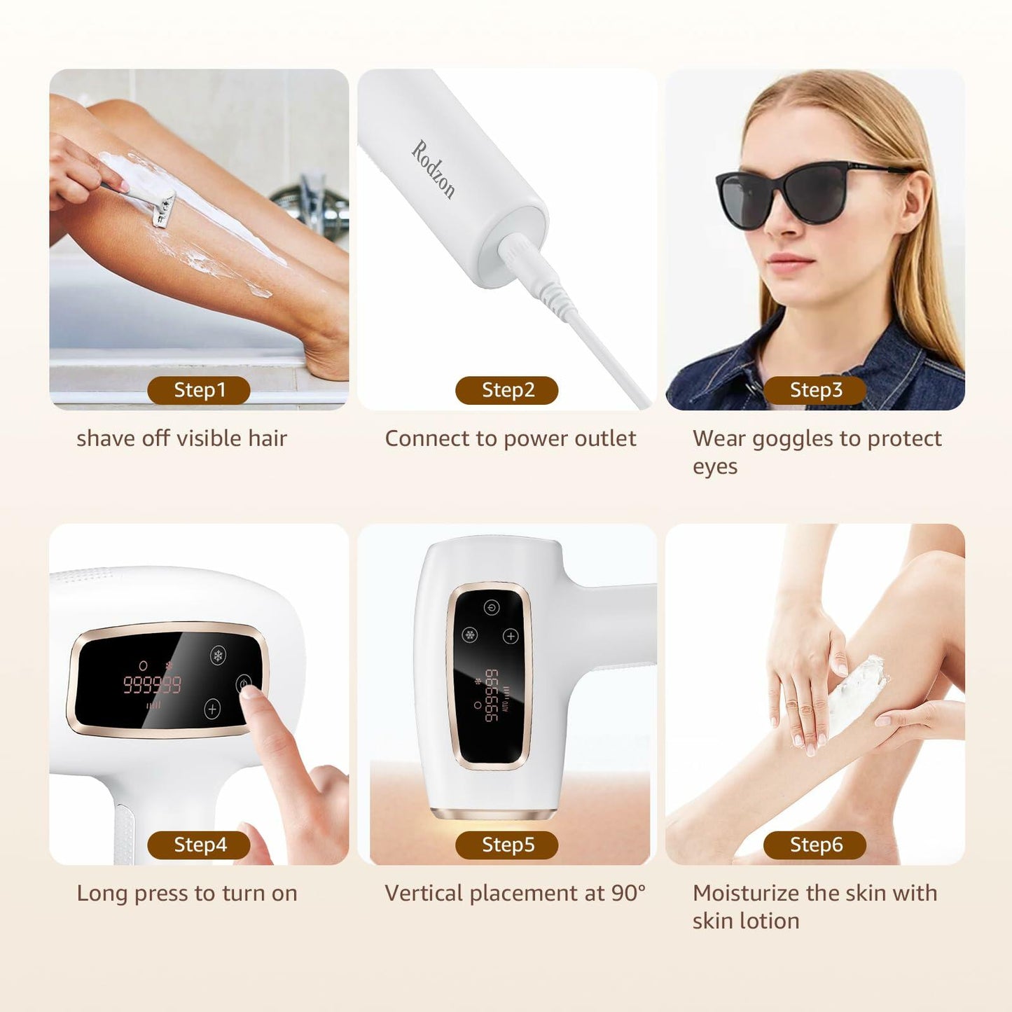 Rodzon IPL Laser Hair Removal Device Painless Care for Women White