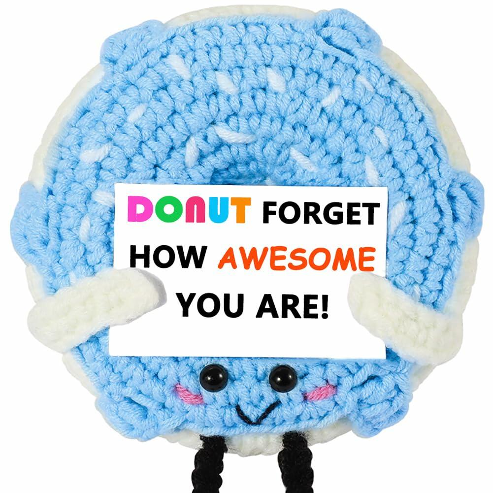 RQWZBCHX Handmade Crochet Donut Inspirational Gift Blue Cute Motivational