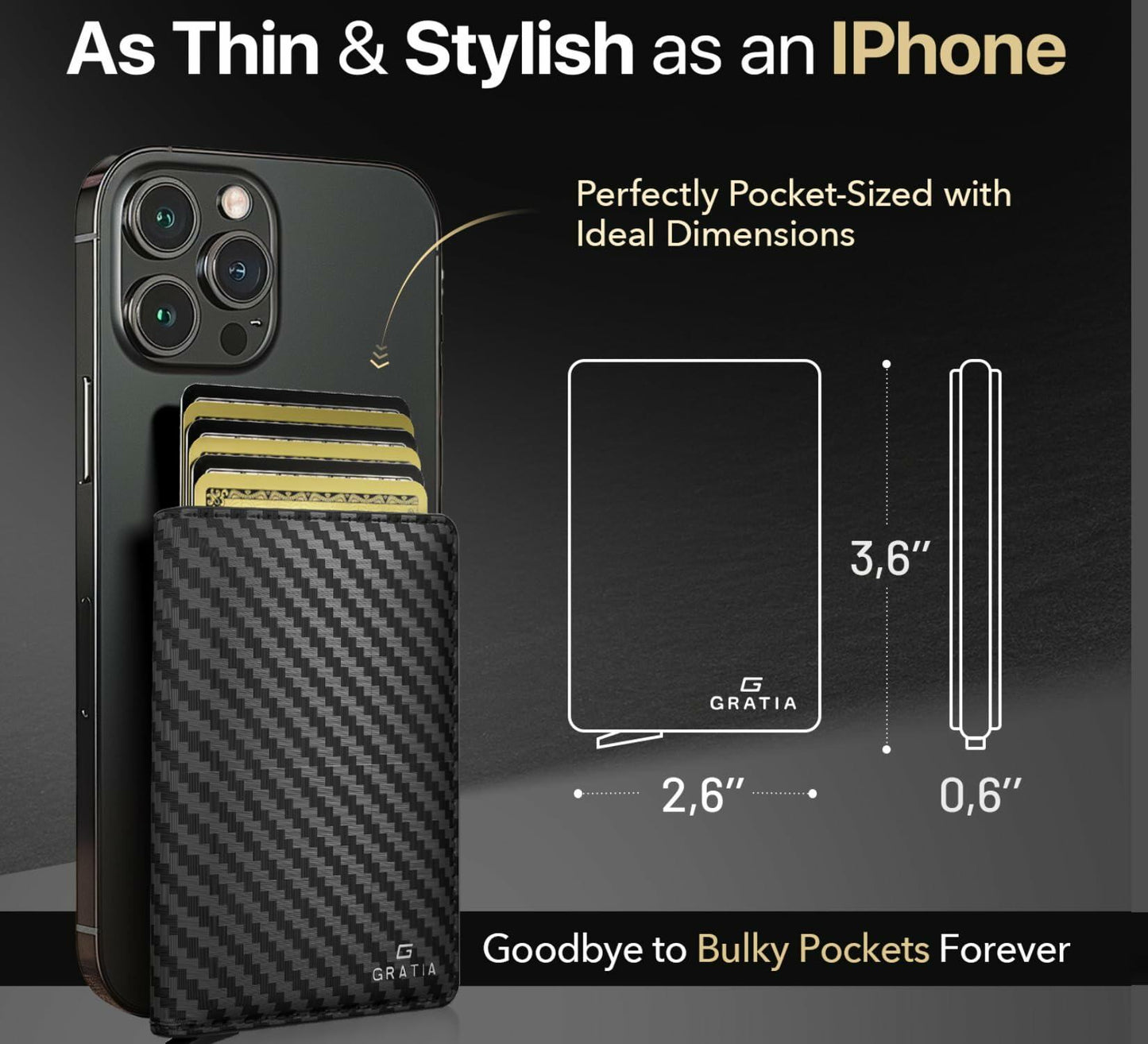 GRATIA NATURALS Slim RFID Wallet for Men, Holds 8 Cards, Carbon