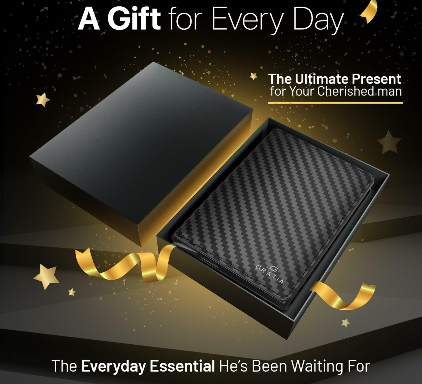 GRATIA NATURALS Slim RFID Wallet for Men, Holds 8 Cards, Carbon