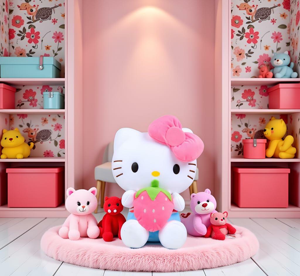 AlphaDesignLuxe Pink Kitty Plush Toy Soft Stuffed Animal Cat Plush Size 17.5"