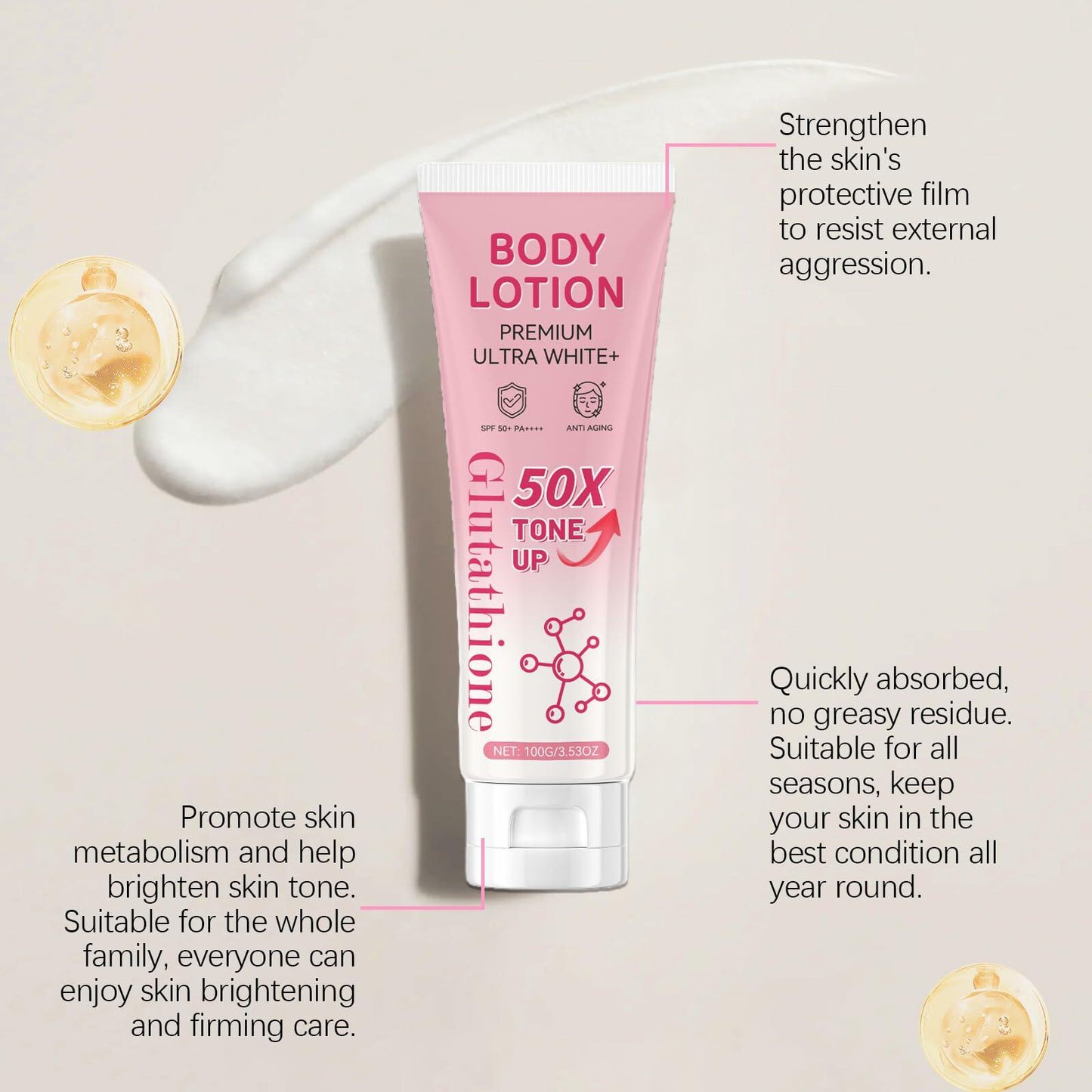 KNHYDWD Glutathione 50x Tone Up Body Lotion Moisturizing 3.53oz 2 Packs