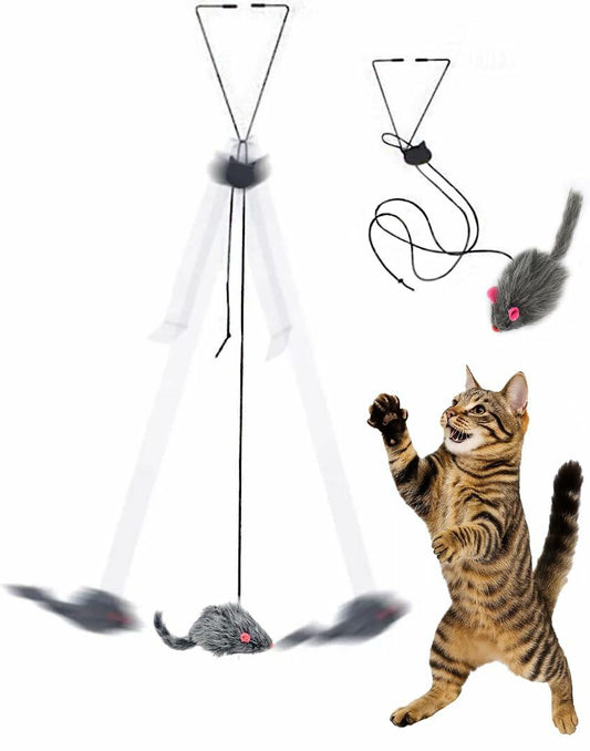 Paws Power Hanging Door Cat Mouse Toy Interactive Indoor Play Exercise