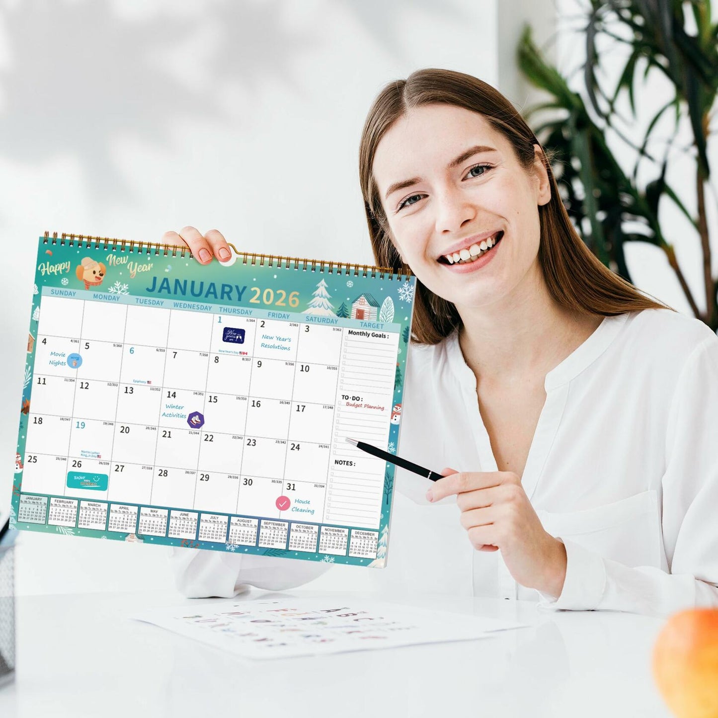 EYROZILL 2025 Wall Calendar Planner Hanging Spiral Bound Magnetic Pet 15x12