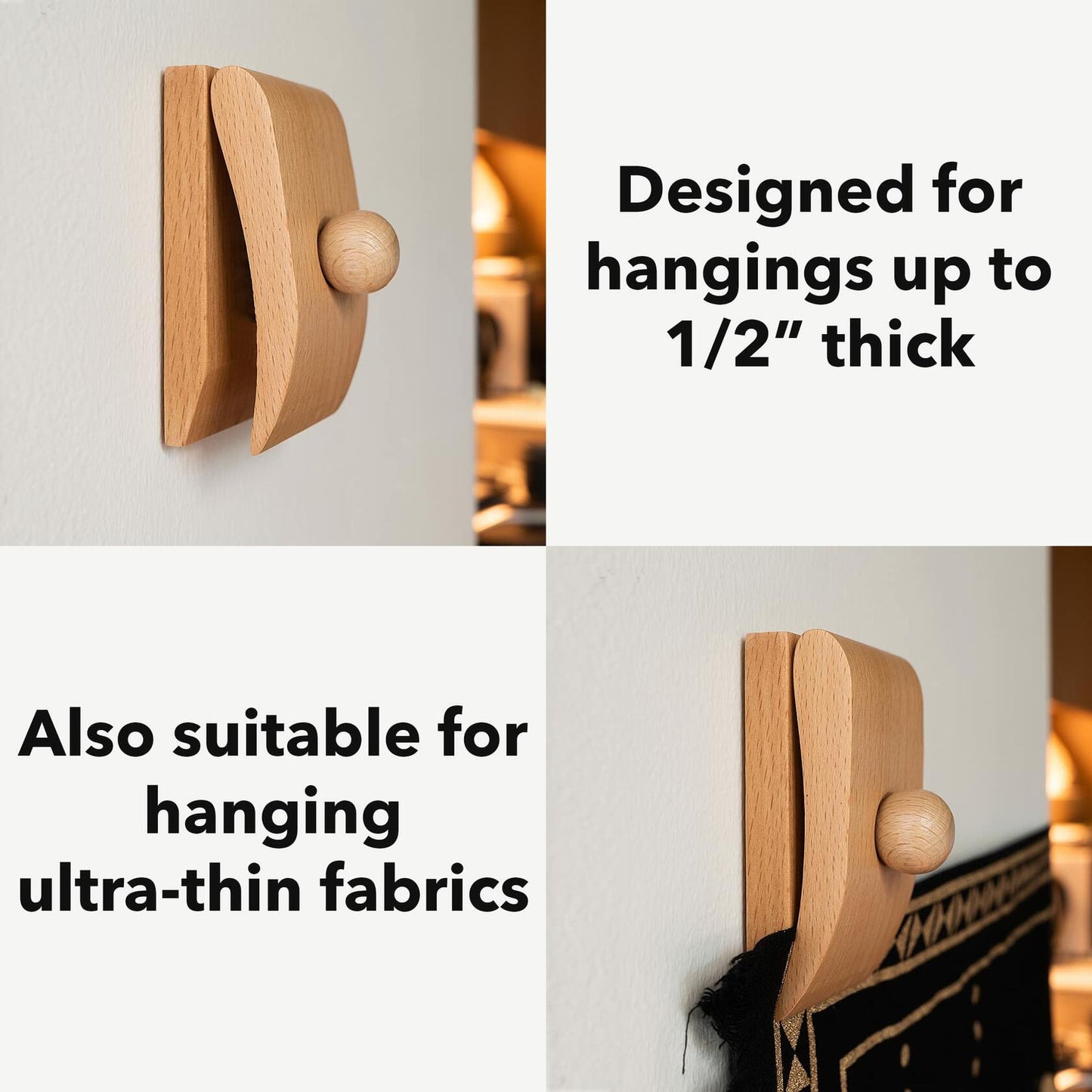 MOCTUS 4 Large Wooden Quilt Hangers for Wall Display Light Color with Hardware