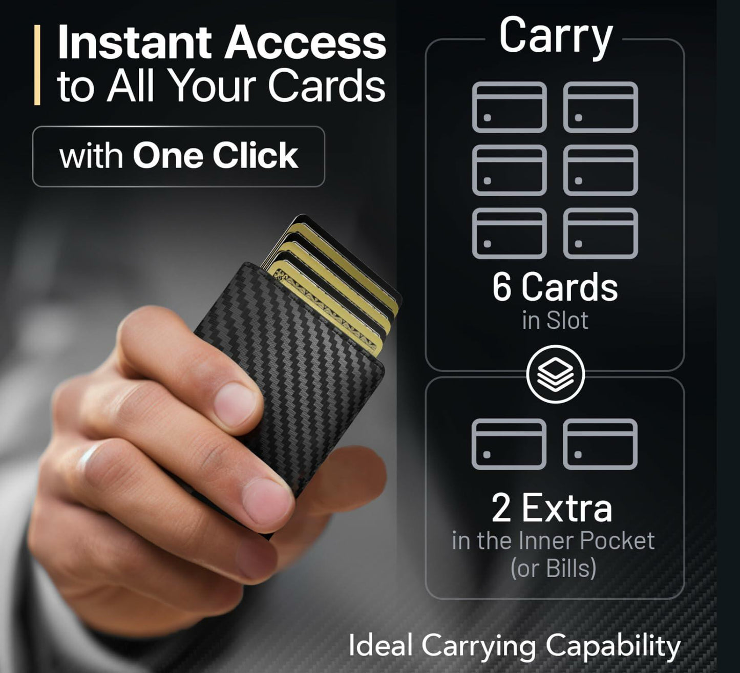 GRATIA NATURALS Slim RFID Wallet for Men, Holds 8 Cards, Carbon