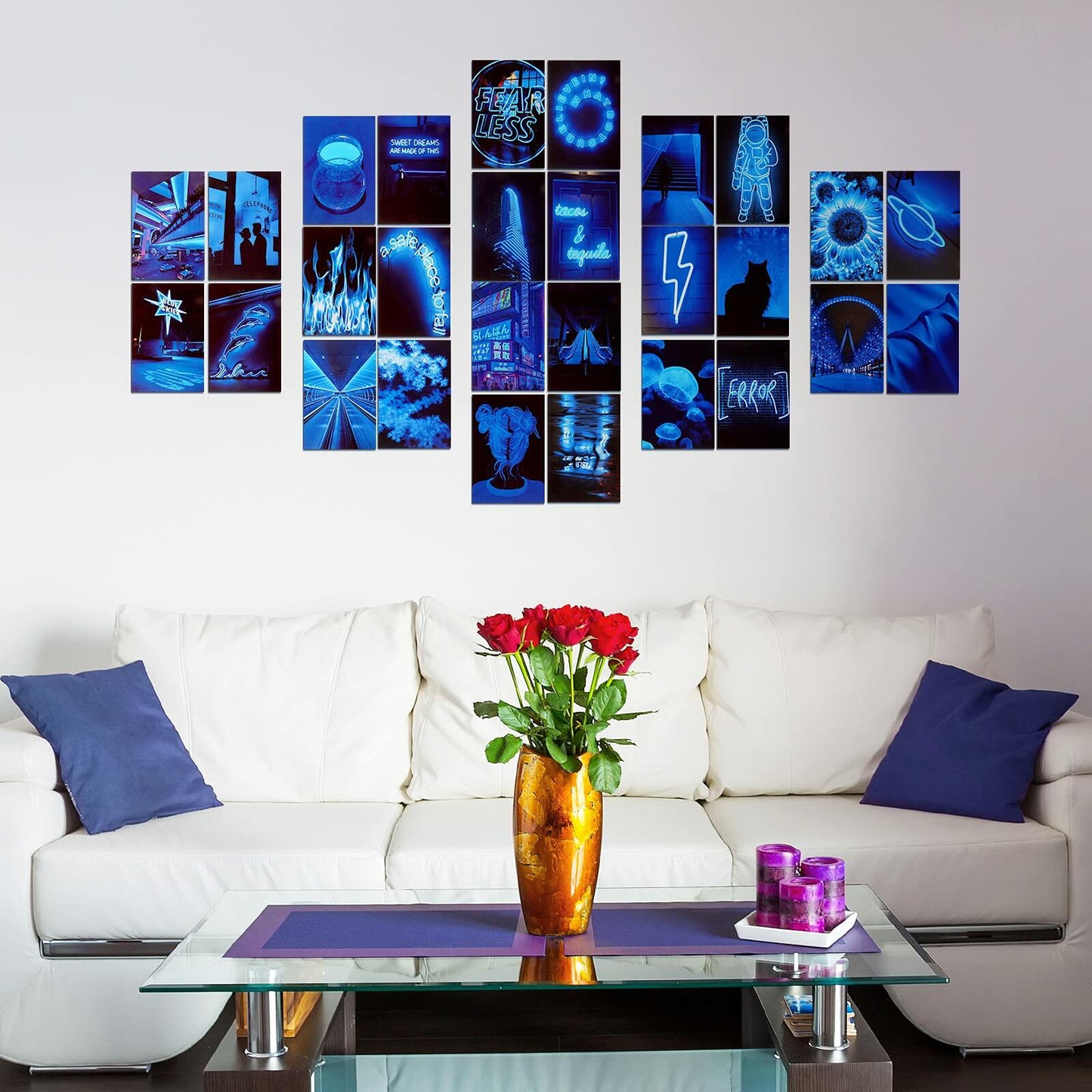Ctosree 50 Pcs Blue Neon Wall Collage Kit 4x6 Inches Indie Room Decor
